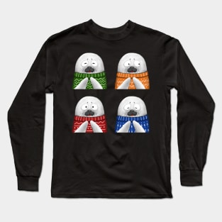 Cute Shy Seals Wearing Sweaters Long Sleeve T-Shirt